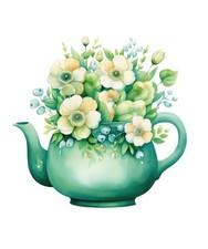 Watercolour teapot flowers 9x9