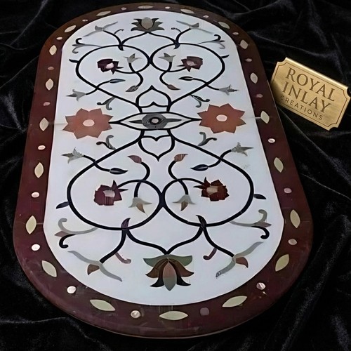 Oval marmor inlay tisch - marmor,