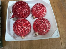 4 x Christbaumschmuck Ornament Formteil  Glas Kugel Rot Gold Glitzer