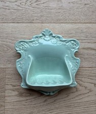 Vintage Porzellan-Seifenschale zur Wandmontage – Jugendstil, türkis glasiert