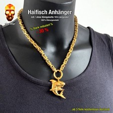 1 Haifisch Anhänger 18 kt vergoldet - Edelstahl Königskette Herren Kreuz Löwe