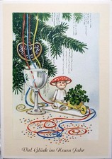 Fritz Baumgarten - Holzfigur  Fliegenpilz Lebkuchenherz Konfetti  Neujahr DDR - 