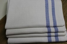 4 Stück altes Leinen Küchentuch,  Handtuch, Jugendstil, Gerstenkorn, weiß-blau