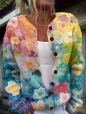 Strickjacke  3D-Druck  Motiv  farbenfrohe Blumen Größe 44 (XL)