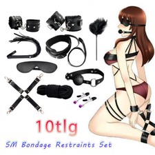 10-tlg BDSM Bondage Set Fesselset SM Peitsche Halsband Handschellen Sexspielzeug
