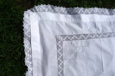 Oberleintuch Laken Leintuch #1,Filetspitze u Stickerei alt,  Baumwolle 240 x 150