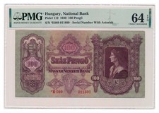 UNGARN Banknote 100 Pengo 1930 Szalasi Ausgabe PMG MS 64 EPQ Wahl Stempelglanz