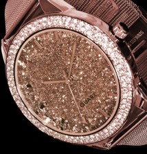 Monopol Damen Mesh Armband Frauen Uhr Rose Gold Farben Glitter Strass Glitzer