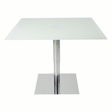 Draenert Esstisch 1010 Lift IV Satiniertes Weissglas Bodenplatte Matt-Chrom