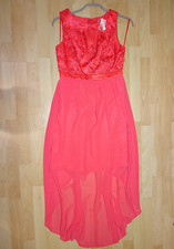 Luxus Kleid von JAKE`S Cocktail Gr 36 Rot vorne kürzer Oberteil Spitze Satin NEU