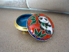 Cloisonne Dose Pillendose Pandabär rund Messing Metall Emaille