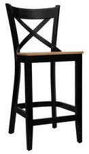 Barhocker Hocker mit Lehne Buche massiv schwarz Holzsitz Eiche Optik H-65 cm