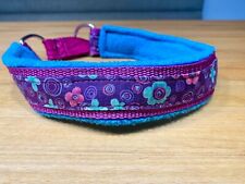 Hundehalsband mit Zugstopp, 35mm breit, pink / türkis für Halsumfang 43