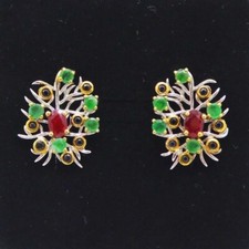 Smaragd Saphir Rubin Ohrringe 925 Silber 585 Bicolor vergoldet