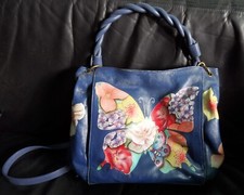 Reduziert !! Anuschka Tasche  -Schultertasche echt Leder Flechtriemen handbemalt