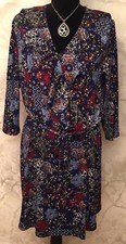 NEU DAMENKLEID FLORAL VOLANTS WICKELOPTIK BINDEGÜRTEL GR.M STRETCHKLEID BLAU ROT