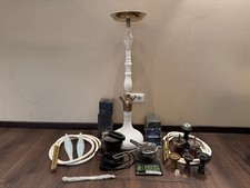 SET Shisha weiß Wasserpfeife & viel Zubehör, Tonköpfe, Kohlegrill, Kohlezangen