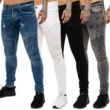 Enzo Herren Biker Jeans Slim Fit Skinny Stretch Denim Hose Pants UK Bundgrößen
