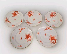 Teller Koenigszelt Roter Drache Mingdrache Goldrand 6 Stück 24,5 cm Top Zustand