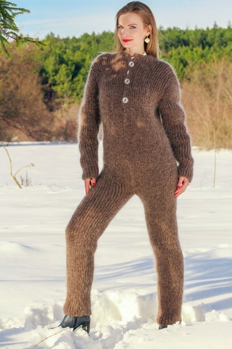 Brown fuzzy mohair bodysuit