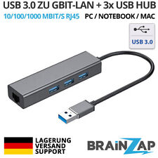 USB 3.0 zu RJ45 10/100/1000 Mbps Gigabit Ethernet LAN Extern Adapter, 3x USB Hub