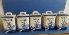 5 Antike Gewürzdosen Vorratsdosen m.Deckel Holland-Motiv Delfter Mühle Keramik