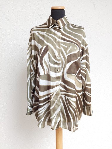 Grün weiß animal satin hemd - animal,