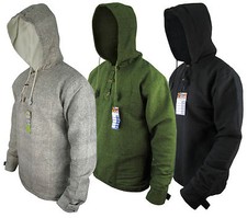 Baumwollfleece gefüttert warm 3 Knopf Kapuze Winter Nepal Pullover Pulli