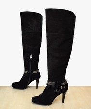 schicke Pakros Wildleder High Heel Overknee Stiefel Gr. 39 Echtleder