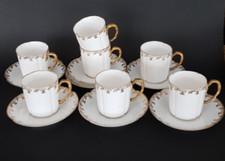 Limoge antikes Mokkaservice Jugendstil hauchdünnes Porzellan weiß Golddeko