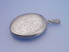 Echt 925 Sterling Silber Anhänger Medaillon oval rhodiniert GH 35 mm Hämmerung