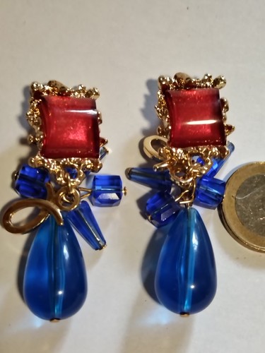 Ohrclips gold rot hänger blau - ohrclips,