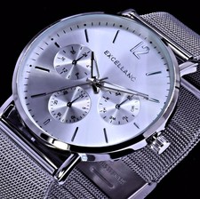 Excellanc Herren Männer Quarz Uhr Silber Edelstahl Mesh Armband SI-M2