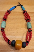 Antike Hippie Tribal Boho Perlenkette Afrikanisch  Schmuck Marokko Bernstein