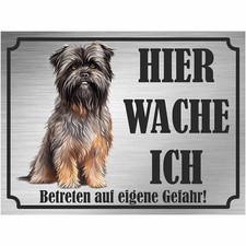 Hund - Schild bedruckt - Hier wache ich - Warnung Warntafel Edelstahllook 1302