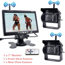 7" LCD Monitor Rückfahrkamera Set + 2 x Funk Kabellos Rückseiten Kamera Bus LKW