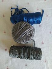 Bändchen-,  Glanz- & Effektgarn, in Silber & blau, Konvolut Vintage