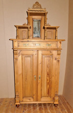 Weichholz Vertiko vom Restaurator, Gründerzeit, Aufsatz, Säulen, Spiegel