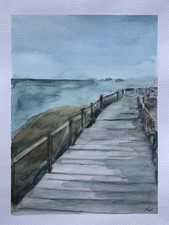 Original Aquarellmalerei Steg