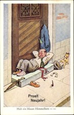 Künstler Ak Schlafender betrunkener Mann, Hund pinkelt in Hut - 4367014