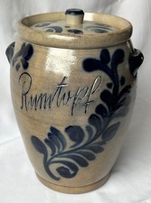 Alter Rumtopf mit Deckel Keramik Steingut Salzglasur grau(beige)/blau 20er/30er