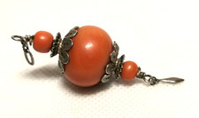 Antiker Kettenanhänger Koralle Silber Dianakopf Punze Anhänger Filigran  6 cm !!