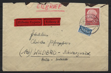 BRD EF Nr. 192 Eilbote Letmathe 24.10.1955 Bahnpost Pforzheim-Wildbad