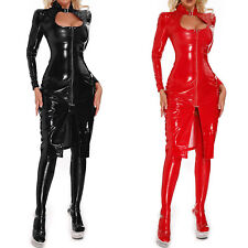 Damen Bekleidung Wet look Unterkleid Karneval Kleid Lackleder Dessous Ausschnitt
