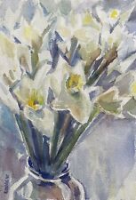 Prof Dr Alfred Behle 1935-97 Vase mit Narzissen II Osterglocke Blumen Stilleben 