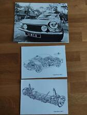 Simca 1200 S Coupe - Pressefoto und 2 Zeichnungen (60iger) französisch