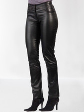 Neu Damen Schwarz Leder Hose