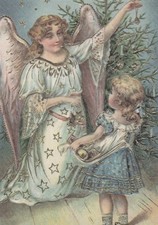 Nostalgische Weihnachtspostkarte - Engel schmücken Tanne -  Finnland