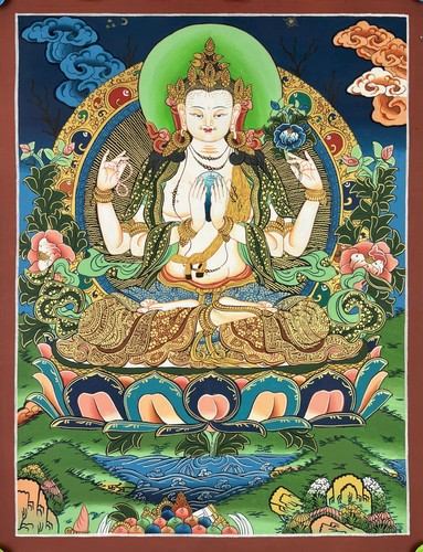 White buddha thangka - buddha, –