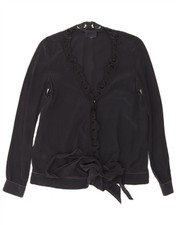 Sezane Damen Hemdbluse vorne zum Binden UK 12 mittelgrau Blumenmuster Seide BN08